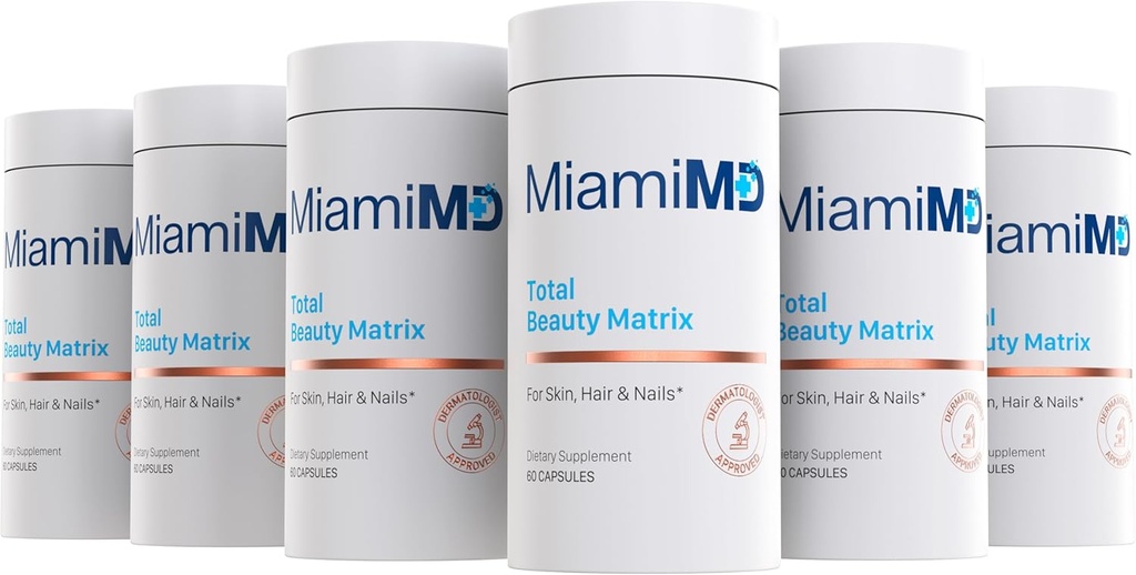 MiamiMD Total Beauty Matrix Collagen Ergänzungen für Frauen - Collagen Kapseln mit Vitamin C für Haar, Haut und Nägel - Cruelty Free - (60 Kapseln) - 6 Pack