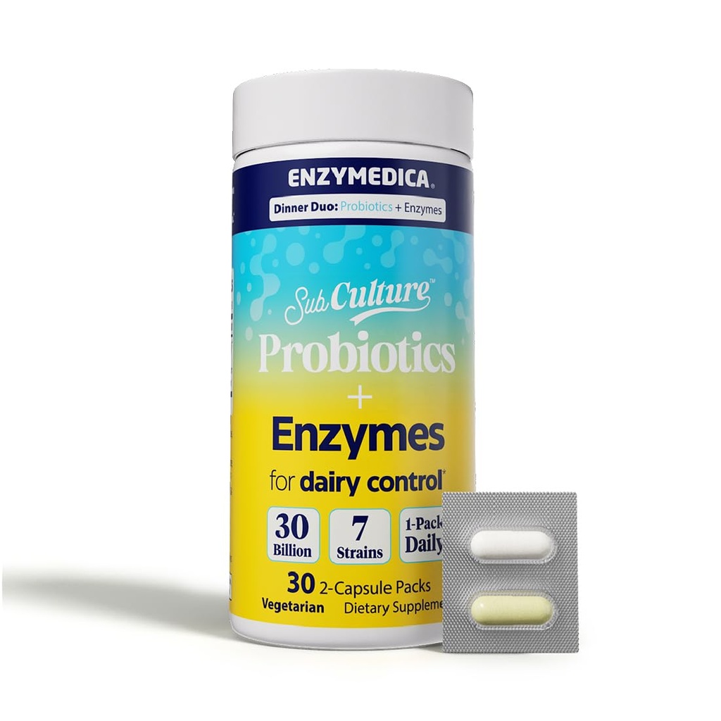 Enzymedica SubCulture Dinner Duo Dairy Control - Enzymes and Probiotics | 30 Servings, Digestive Enzyme and Probiotic Supplement for Women & Men, Gut Health & Digestion, Helps Reduce Gas & Bloating