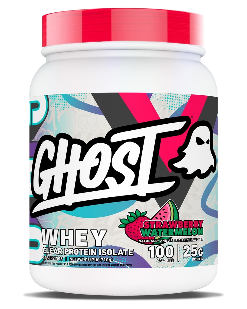 GHOST Clear Whey Isolieren Proteinpulver, Erdbeer-Wassermelone - 1,57 LB Wanne, 25G Whey Protein - Post Workout Drink für Muskelgewinn & Erholung - Zuckerfrei, Sojafrei & Null Fett, 20 Portionen