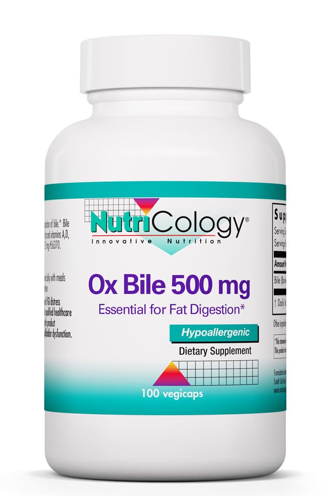 NutriCology Ox Bile 500 mg - Supports Fat Digestion - 500 mg Concentrated Bile Salts per Serving - Hypoallergenic & Vegetarian - 180 Servings - 180 Capsules