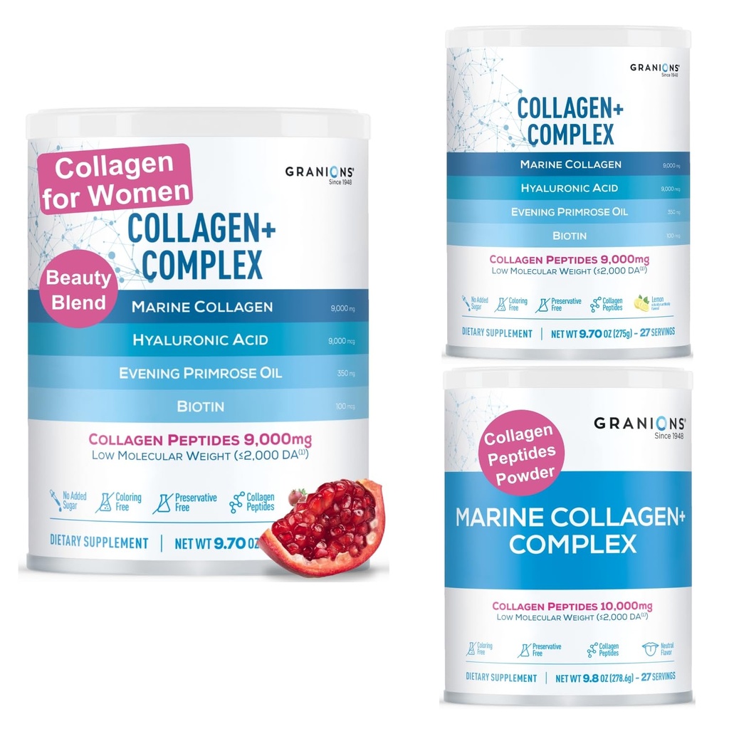 Marine Collagen Powder Trio Bundle – Lemon, Pomegranate & Unflavored for Beauty and Health Support