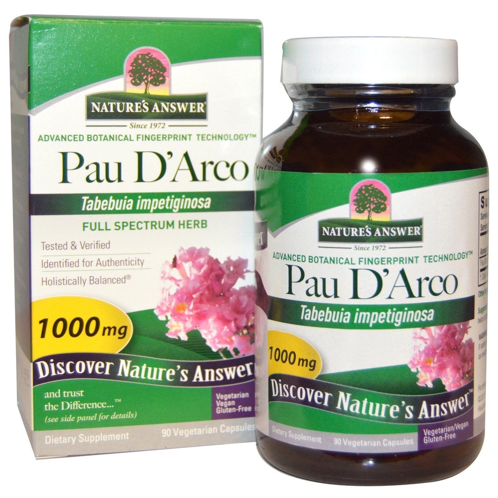 Nature's Answer Pau D'Arco Inner Bark | Supports Healthy Immune System | Helps Maintain Intestinal Flora | Alcohol-Free, Gluten-Free, Kosher Certified & Vegan 90ct.