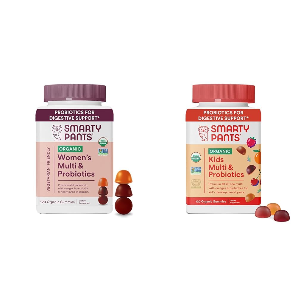 SmartyPants Organic Women's and Kids Multivitamin Gummies with Probiotics, Omega 3, Vitamins D3, B12, C, Zinc, 120 Count