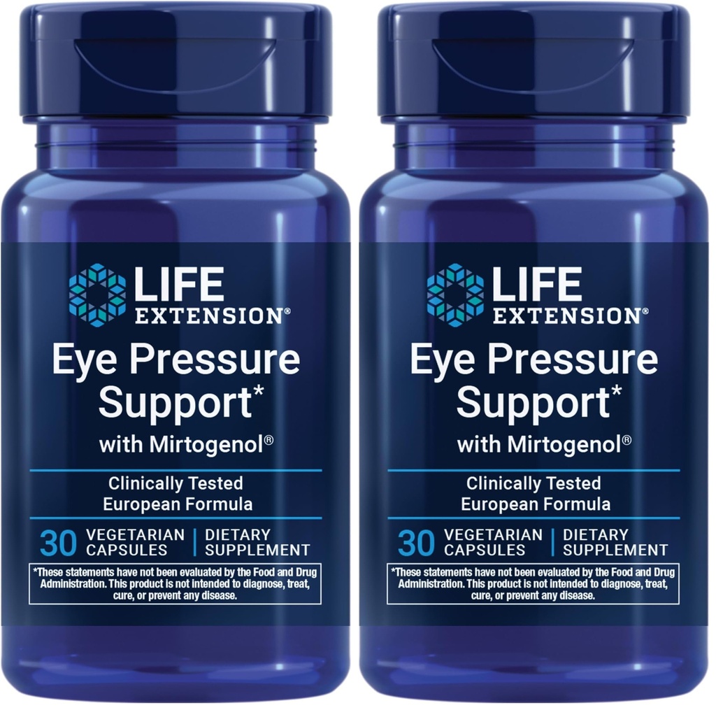 Life Extension Eye Pressure Support with Mirtogenol - Health Supplement for Healthy Eye Pressure - with French Maritime Pine bark – Gluten-Free, Vegetarian, Non-GMO - 30 Capsules (Pack of 2)