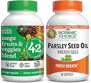 Botanische Wahl - Mega Fruits & Veggies und Petersilie Seed Oil Bundle - Energy Balance & Breath Freshener Ergänzungen für Erwachsene