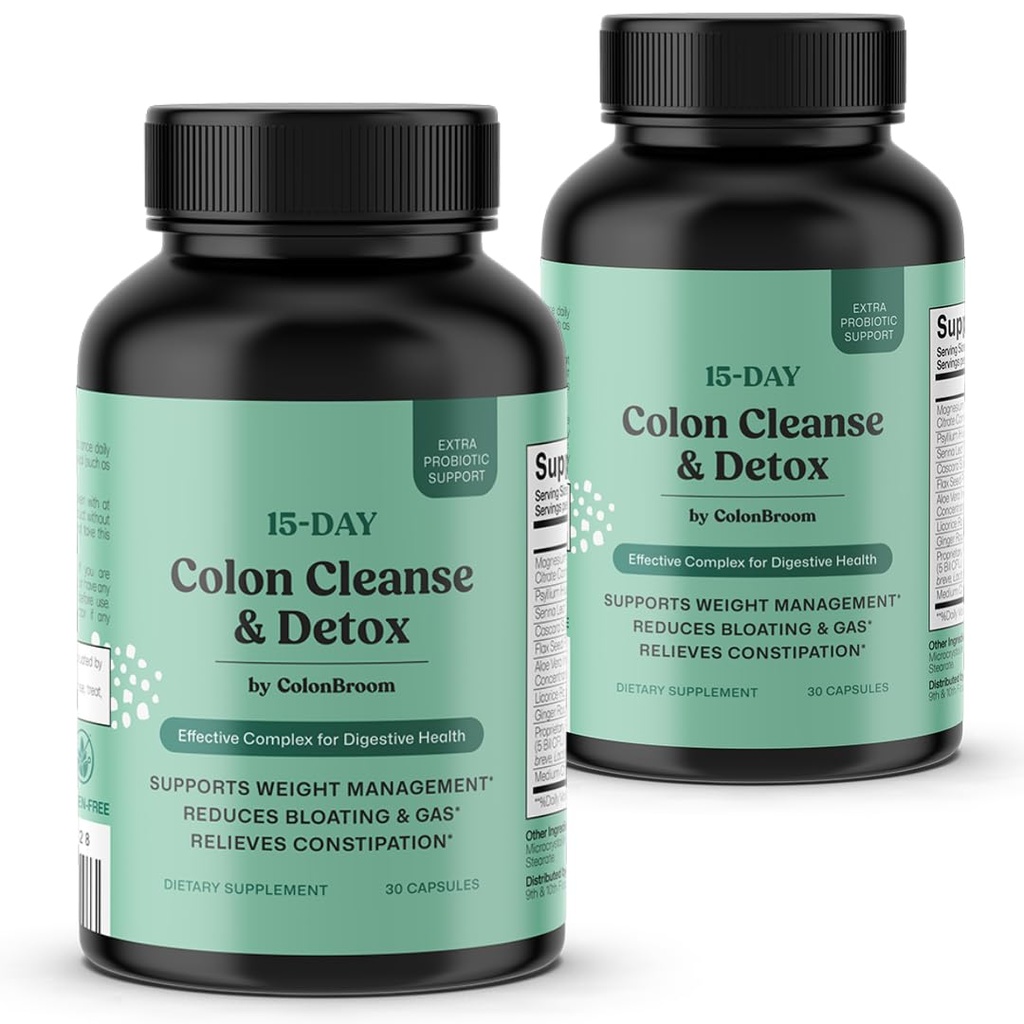 ColonBroom 15 Day Colon Cleanse & Detox Cleanse for Weight Management with Probiotics & Magnesium | Reduce Bloating & Boost Metabolism & Digestion - Effective Gut Cleanser Detox (2 Bottles)