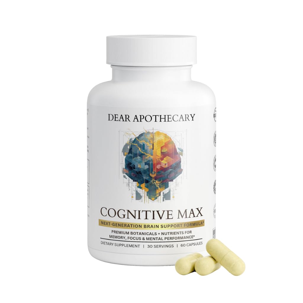 Cognitive Max Brain Health Supplement - DMAE Bacopa Ginkgo GABA Phosphatidylserine - Brain Nutrition Formula with B Complex DHA Vitamins Minerals - Daily Cognitive Wellness - Vegan - 60 Capsules