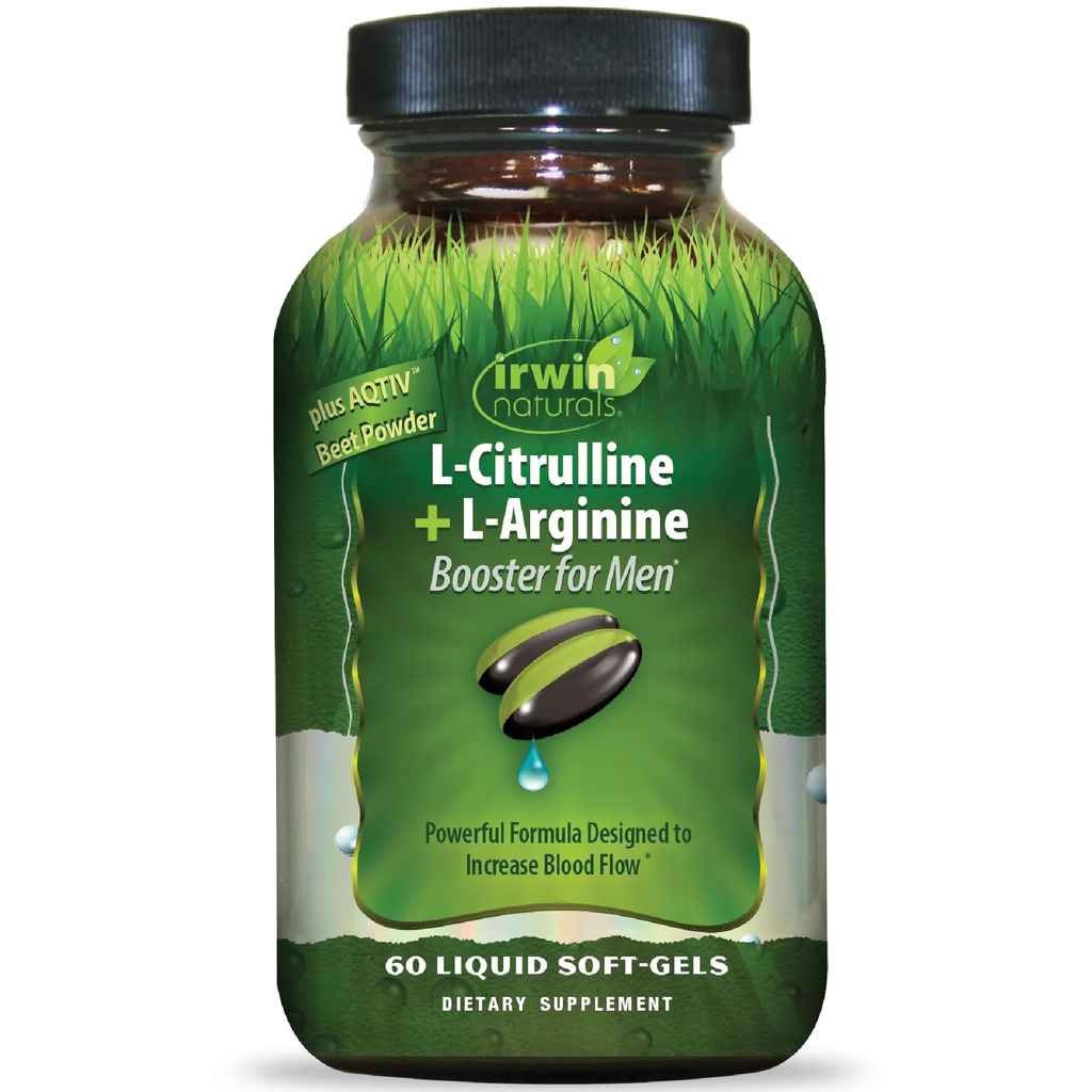 Irwin Naturals L-Citrulline + L-Arginine – 60 Liquid Soft-Gels – Nitric Oxide & Circulation Support