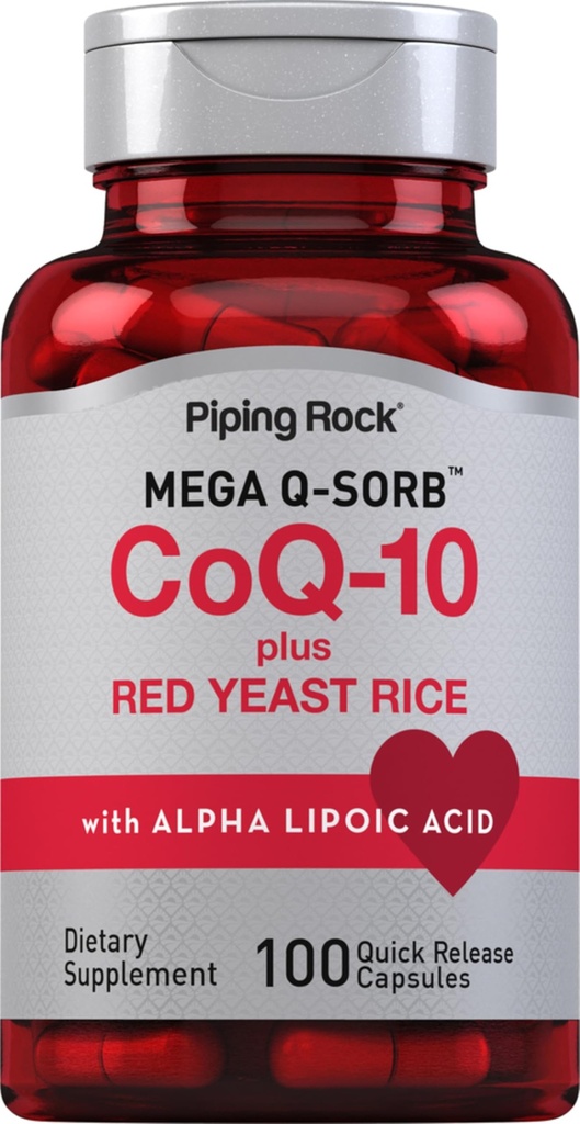 Piping Rock CoQ10 120mg | 100 Kapseln | mit rotem Hefereis und Alpha-Liponsäure | Mega Q-Sorb Coenzym Q10 | Nicht-GVO, glutenfreie Ergänzung
