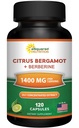 aSquared Nutrition Citrus Bergamot with Berberine Supplement - 1400mg Per Serving Max Strength Complex - 120 Capsules - Supports Cardiovascular Health - Pills Alternative to Gummies & Liquid Drops