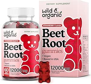 Wild & Organic Beet Root Gummies 12000 mg - Rote Rüben Ergänzungen für Frauen und Männer mit Rübenwurzelpulver - 60 Pectin-Based Chews