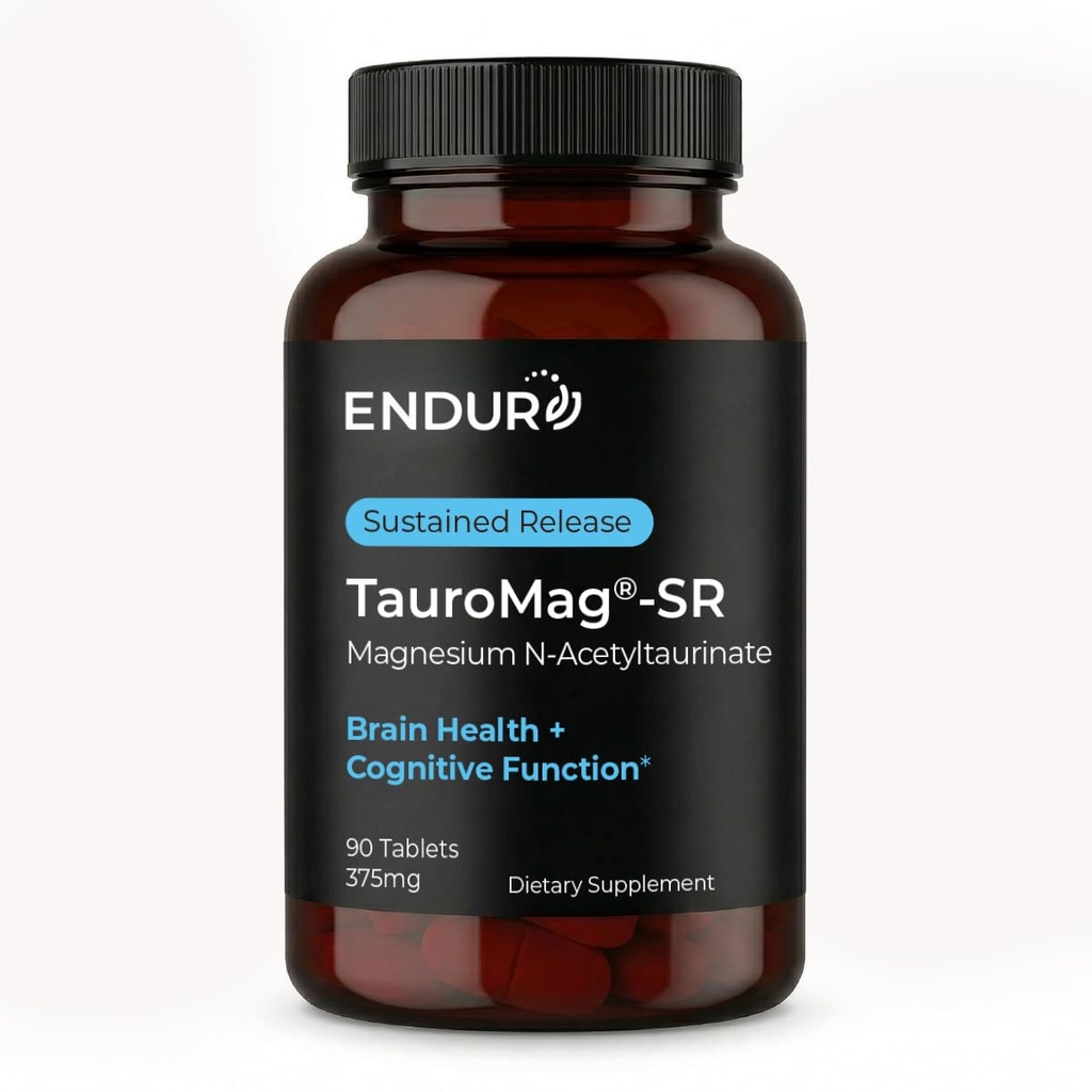 Endur TAUROMAG-SR Magnesium N-Acetyltaurinat, Gehirngesundheitsergänzung, hilft, Speicherfunktion zu fördern, Glutenfrei, 375mg (90 Tabletten)
