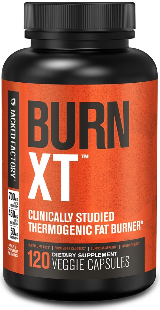 Jacked Factory Burn-XT Klinisch studierte Fat Burner & Weight Loss Supplement - Appetit Suppressant & Energy Booster - mit Acetyl L-Carnitin, Green Tea Extract und mehr - 120 Natürliche Diät Pillen