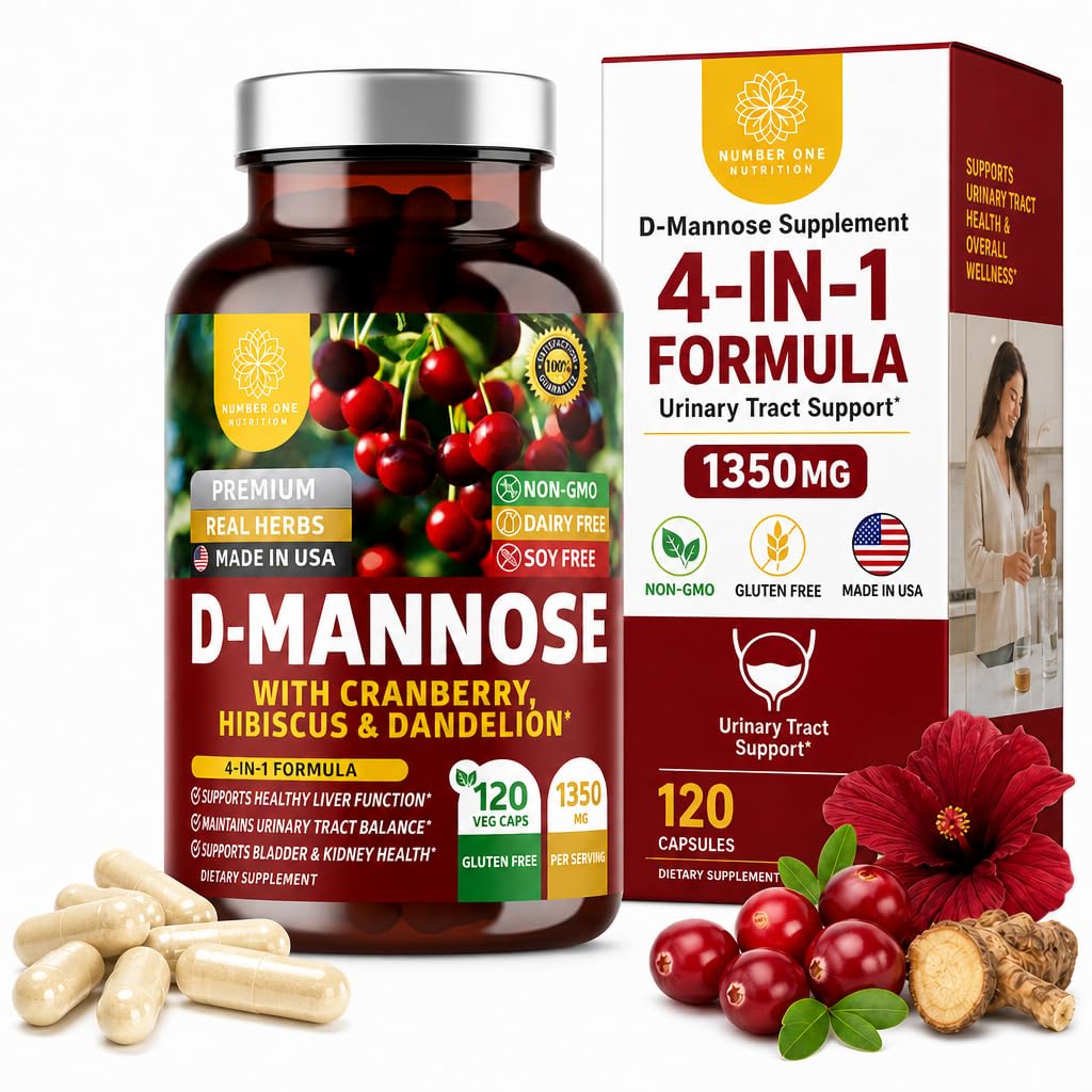 Number One Nutrition Premium D Mannose Supplement für Frauen und Männer [Max Strength, 1350MG] Natürliche D-Mannose mit Cranberry, Hibiscus und Dandelion für Urinary Tract Health, 120 Count