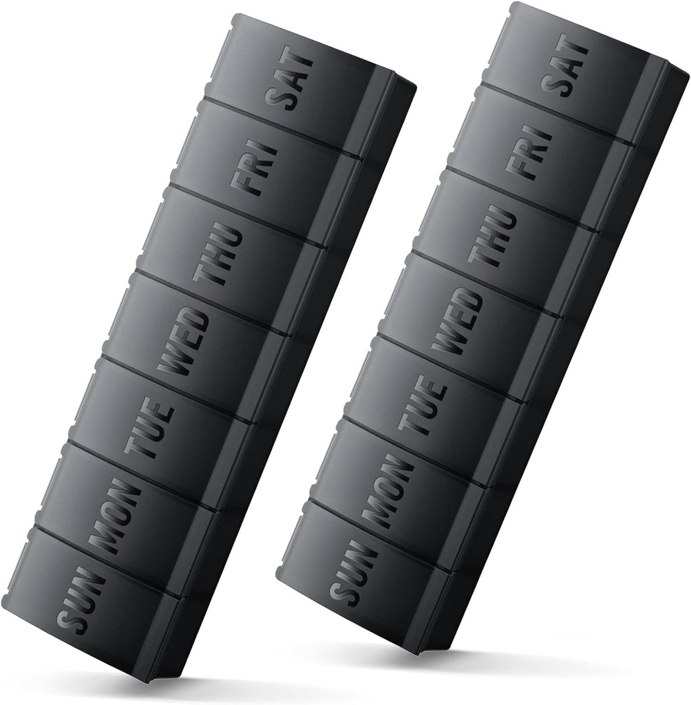 Große Pille Organizer 2 Pack, einfach geöffnete wöchentliche Pille Organizer, XL Tägliche Pille Organizer, 7 Tage Medizin Pill Organziers, Medizin Box 7 Tag für große Vitamin-Ergänzungen (Doppel Schwarz)