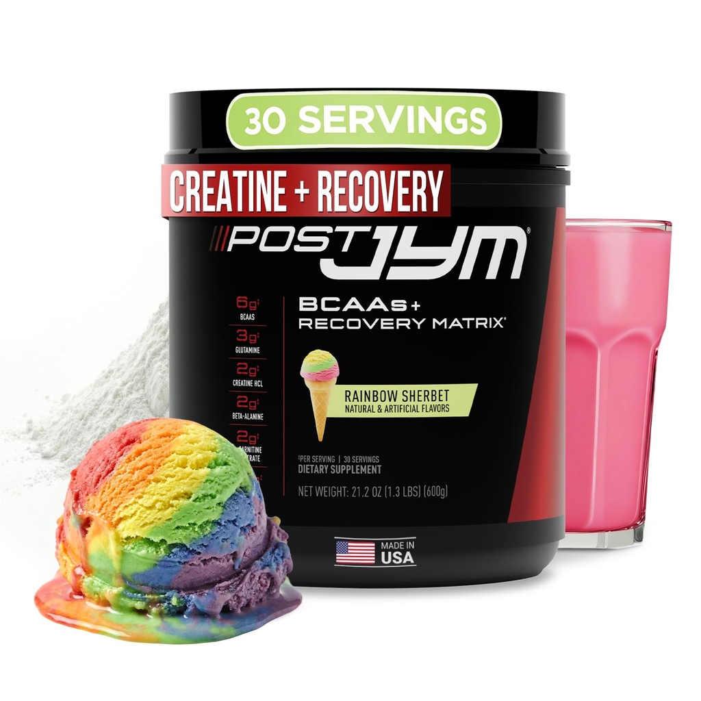 JYM Supplement Science Post JYM Active Matrix Rainbow Sherbet Amino Recovery Powder Pure Creatine HCL, BCAA’s, Glutamine, Carnitin, Betaine, Taurine für Stärke, Reparatur, Leistung 30 Servierungen