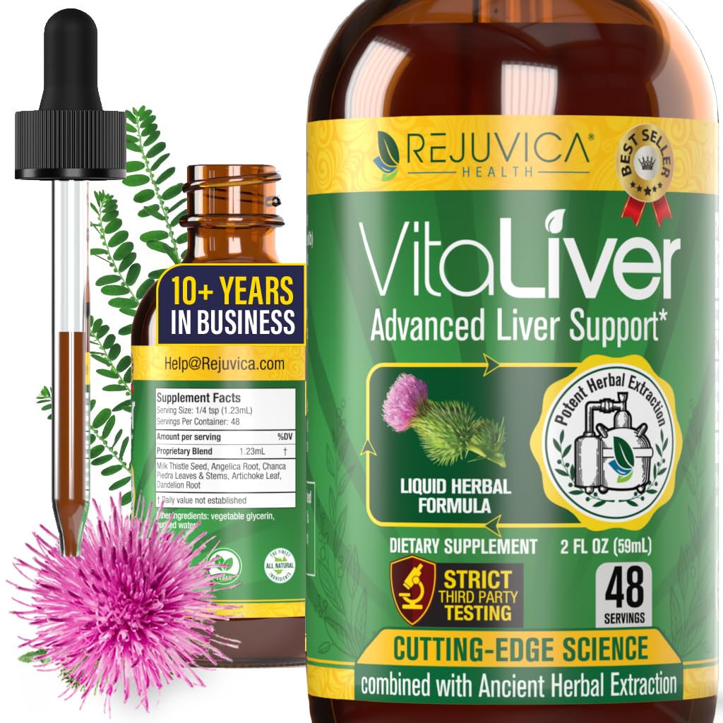 Rejuvica Health VitaLiver | Liver Cleanse & Detox Tropfen | Milchdistel, Artichoke, Chanca Piedra & Dandelion Extrakt | Fatty Liver Unterstützung Reparatur-Ergänzung für Männer & Frauen | 1+ Monate Versorgung