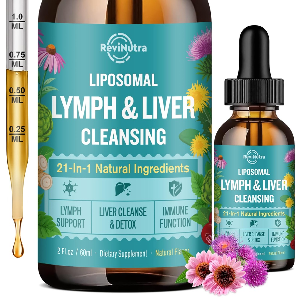 Liposomale lymphate Drainage Tropfen, Leberreiniger Detox & Repair Liquid Supplement mit Milchdistel, Dandelion, Burdock Root & Echinacea - Lymphe & Liver Detox, Antioxidant, natürliche Flamme 2 Fl Oz