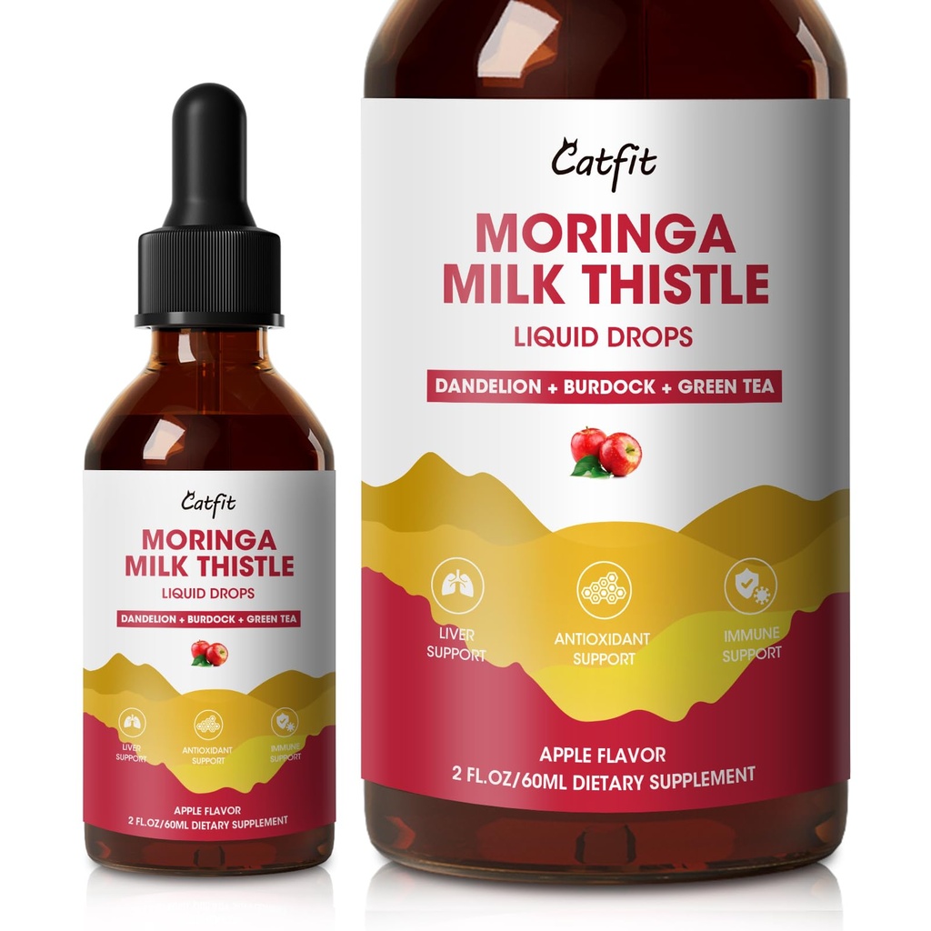 Milk Thistle Liver Detox Drops Apple Flavor – Liver Cleanse Detox & Repair mit Moringa, Dandelion, Burdock & Green Tea – Kräuterflüssigkeitsergänzung für Leberunterstützung & Lebergesundheit, Vegan, 2 Fl Oz