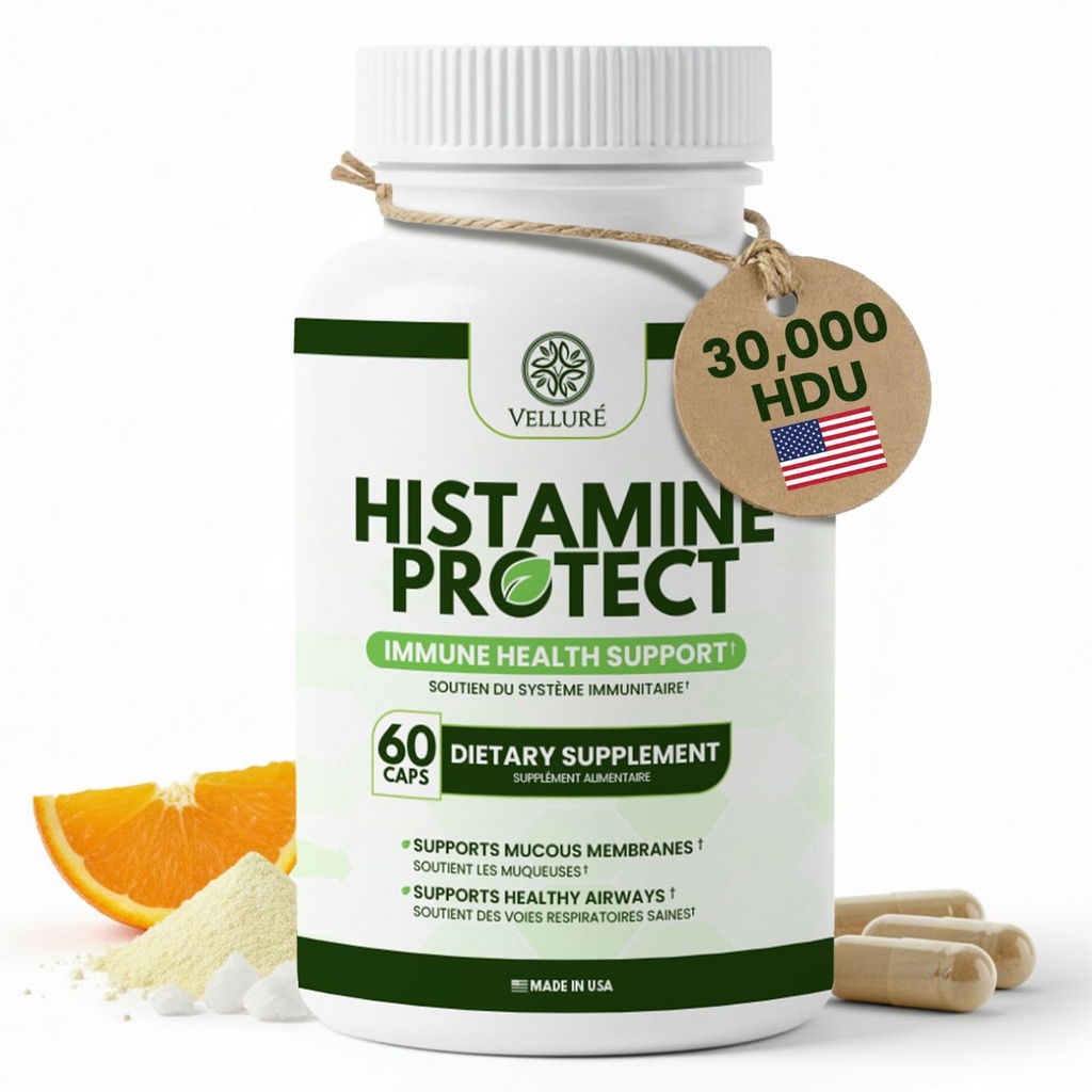 DAO Enzyme Supplement Histamine Blocker, 30,000 HDU Diamine Oxidase for Histamine Intolerance & Fermented Foods, Gut & Digestive Support with Quercetin, Magnesium & Vitamin C, 60 Capsules