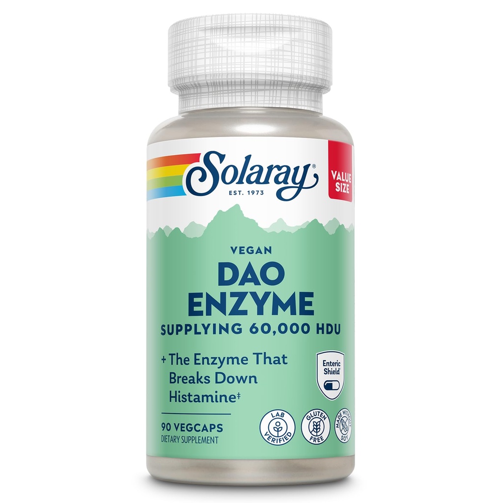 SOLARAY DAO Enzyme - Breaks Down Histamin - 60.000 HDU - Vegan, Glutenfrei, Lab Verified - 90 Servierungen, 90 VegCaps