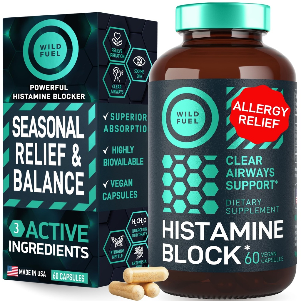Histamin Block 10:1 Flavonoids Supplements - Quercetin, Stinging Nettle, Atermesia Natural Source Flavonoids - Saisonale Allergy Balance, Histamine Blocker - 60 Homeopathic Allergy Relief D-Hist Caps