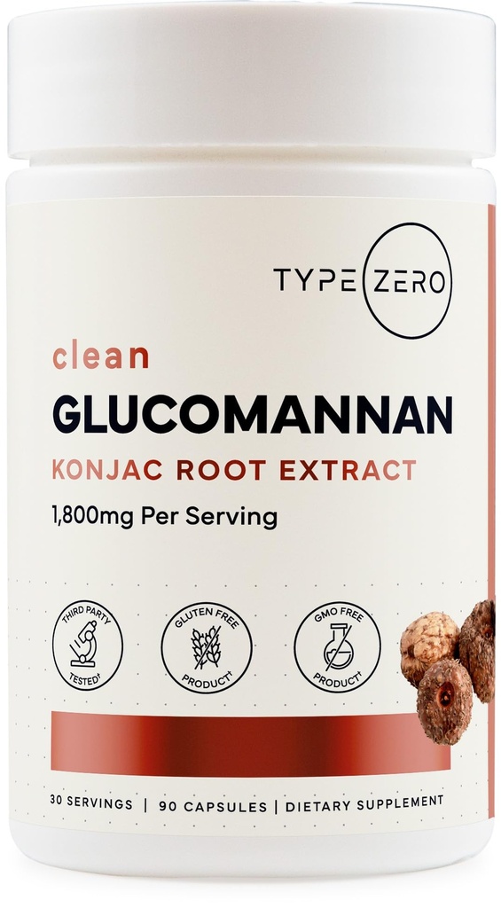 Typ Zero Clean Glucomannan Konjac Root Extract (90 Kapseln)(1.800 MG pro Servierung) - 30 Servierungen, Non-GMO, Glutenfrei