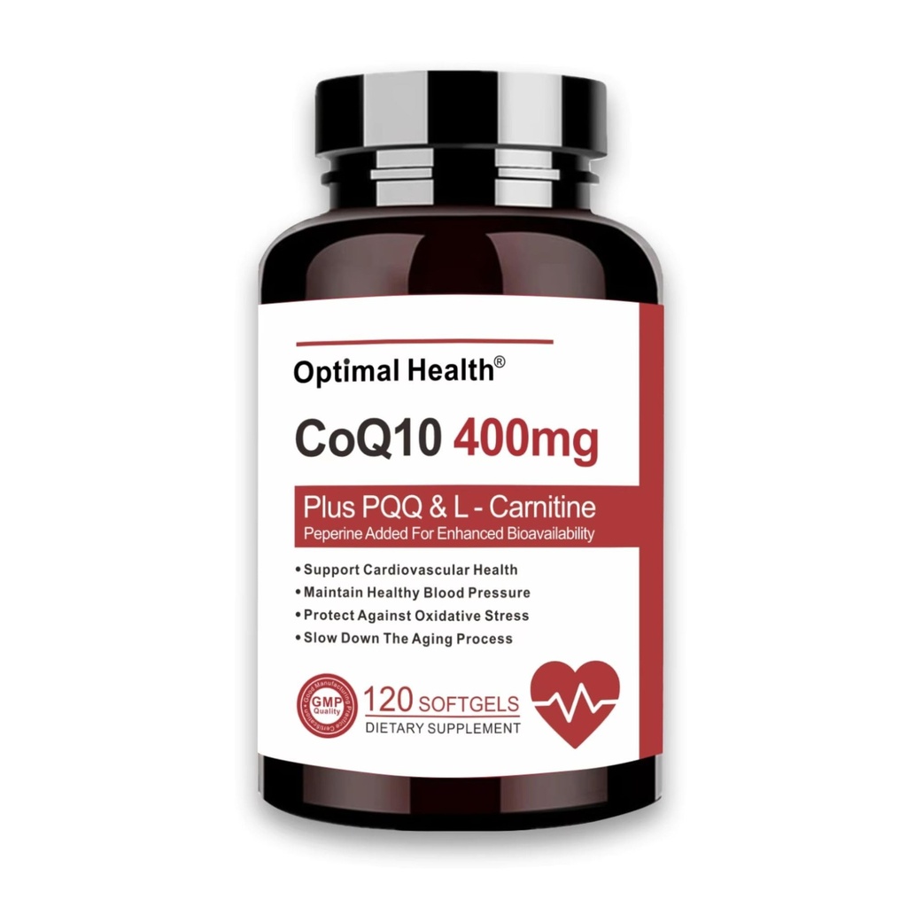 CoQ10 400mg Softgels, BioPerine für bessere Absorption + L-Carnitin, PQQ & Omega3s, Antioxidans für Herzgesundheit & Energieproduktion, Coenzym Q10 Vitamine und Nahrungsergänzungsmittel, 120 Portionen