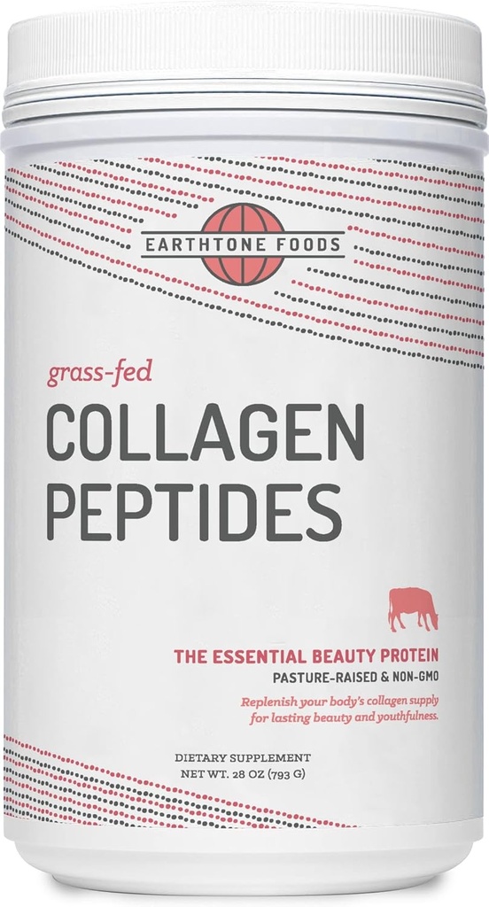 EARTHTONE Grass-Fed Collagen Peptides Pulver 28 oz Lebensmittel - hydrolysiert, Non-GMO - Unflavored - für Frauen und Männer - Natürliche Proteinergänzung - Paleo und Keto Friendly