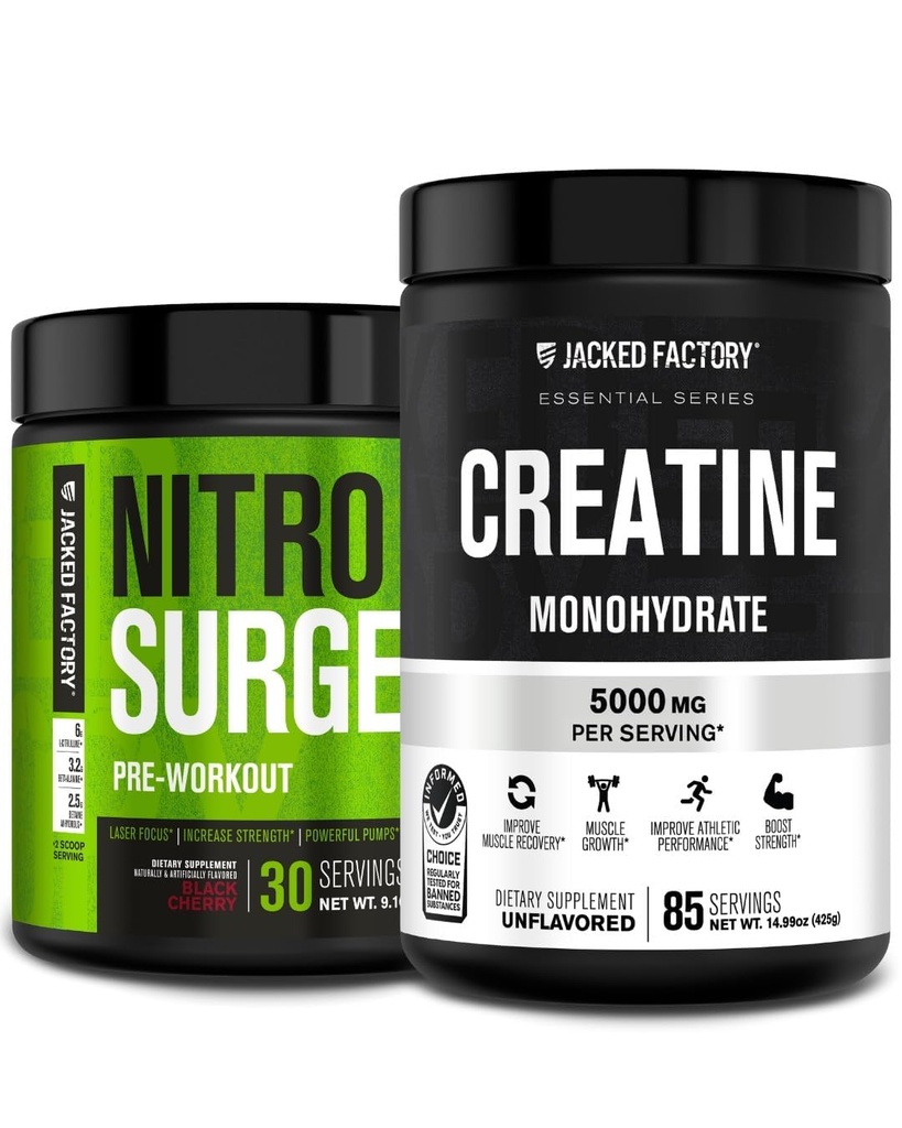 Jacked Factory Nitrosurge PreWorkout in Black Cherry & Creatine Monohydrat für Herren & Frauen