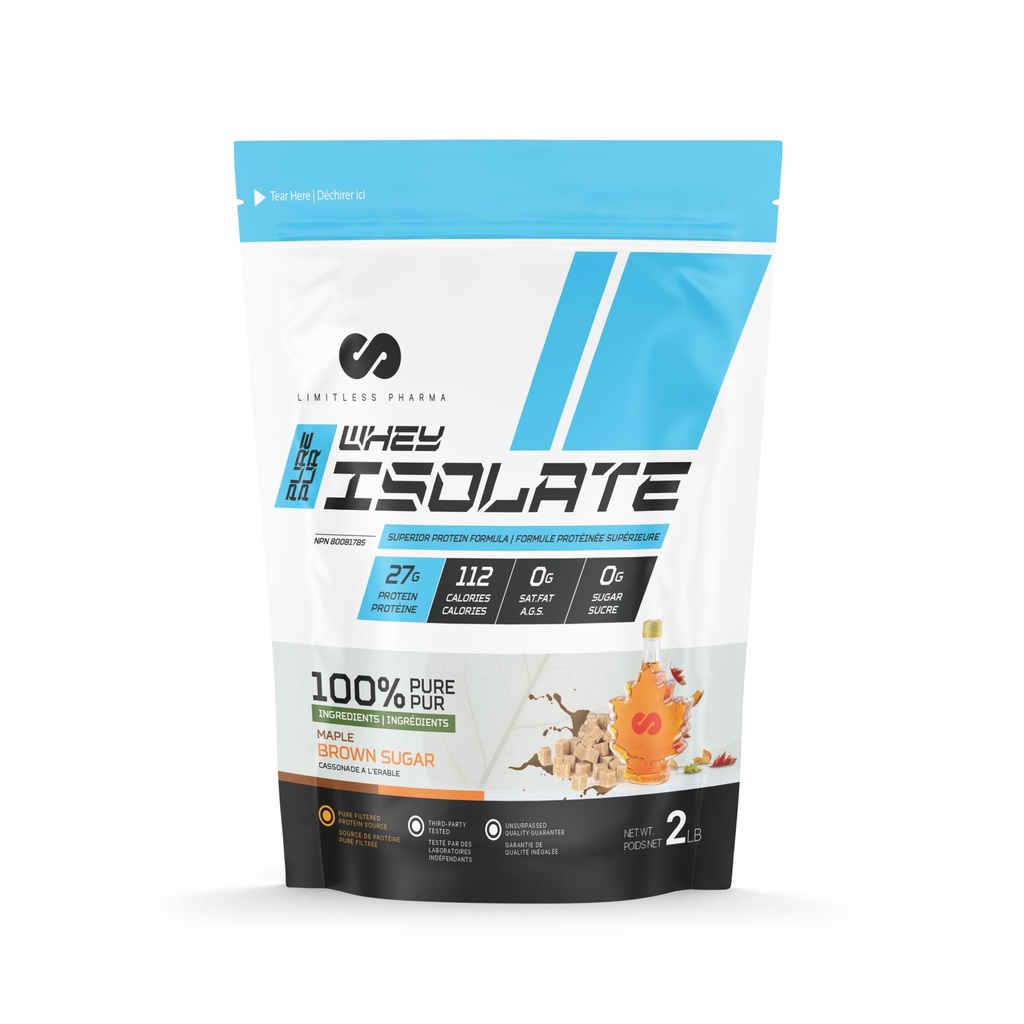 Limitless Pharma Pure Whey Isolate | High Protein Whey Isolate Protein Pulver | 27g Protein, 6g BCAAs, Sugar Free, Glutenfrei, Low Carb, Low Lactose | 30 Portionen, 2LB (Maple Brown Sugar)