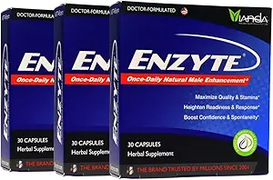 Enzyte® by Vianda Male Enhancement Health Supplement for Blood Flow, Stamina, and Quality, with Asian Ginseng, Ginkgo Biloba, Grape Seed, Horny Goat Weed, Muira Puama - 30 Capsules (3 Pack)