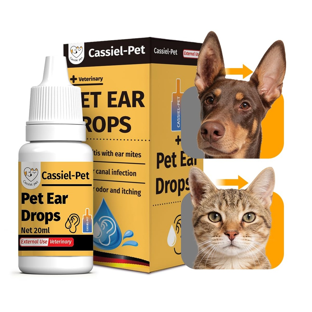 Ohr Tropfen für Ohr Infektionsbehandlung, Ohrmilben Behandlung, Hundehefe beruhigende Reinigung, Ohr Wax Entfernung, juckendes Ohr Relief für Hunde und Katzen | 20 ml 0.67 FL OZ