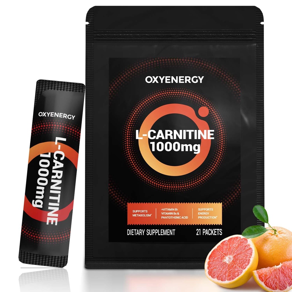 OxyEnergy Liquid L-Carnitine Supplement 1000mg - Gentle for Daily Use, Zero Calorie, Sugar-Free, Stim-Free Fat Burning & Endurance Booster, 21 On-the-Go Individuelle Flüssigkeitssticks