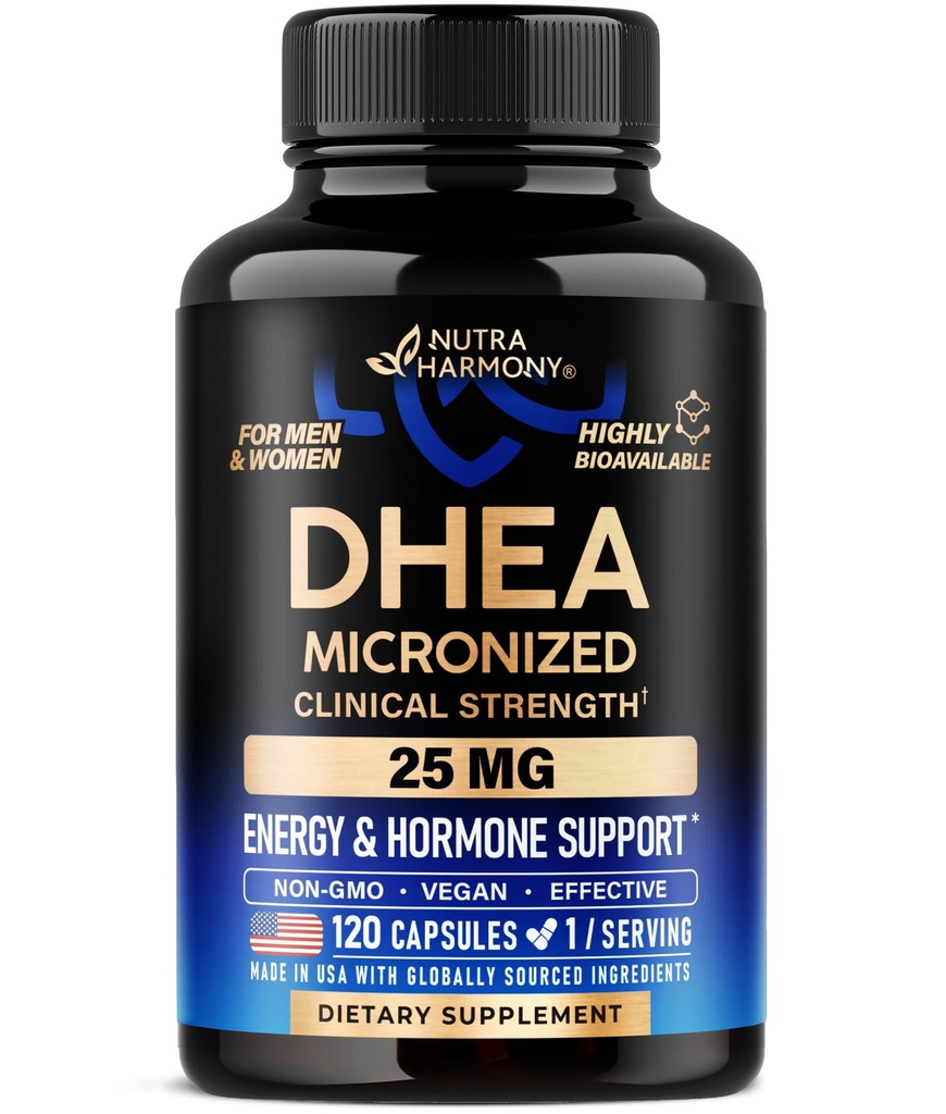 DHEA 25mg - Mikronisierte DHEA-Ergänzung für Frauen und Männer - Klinisch nachgewiesene Stärke & Bioverfügbar - Gesunde Alterung, Hormon Balance & Energie Level Unterstützung - Vegan & NON-GMO - Made in USA, 120 Kapseln