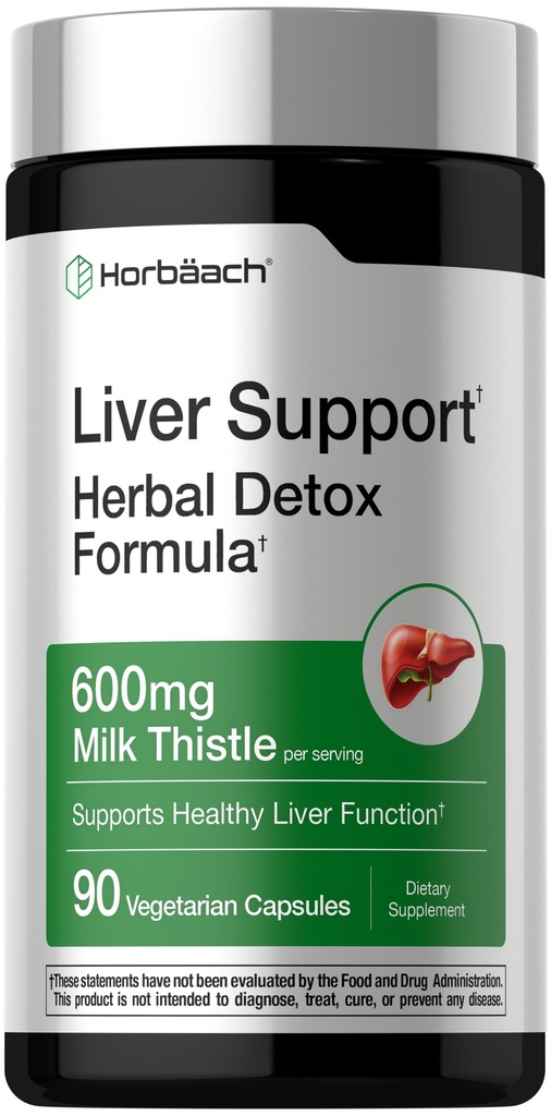 Horbäach Liver Support | 600 mg Milchdistel | 90 Vegetarische Kapseln | Kräuterdetox Formel | Non-GMO, Glutenfrei