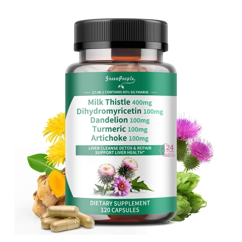 GREENPEOPLE Lymph-Liver Cleanse Detox & Repair - Stärke Milchdistel 30X Extrakt - Standardisiert und konzentriert 80% Silymarin w/Vitamin,95% Curcuminoide & 17+Liver Gesundheit Nährstoffe Vegan 120CT