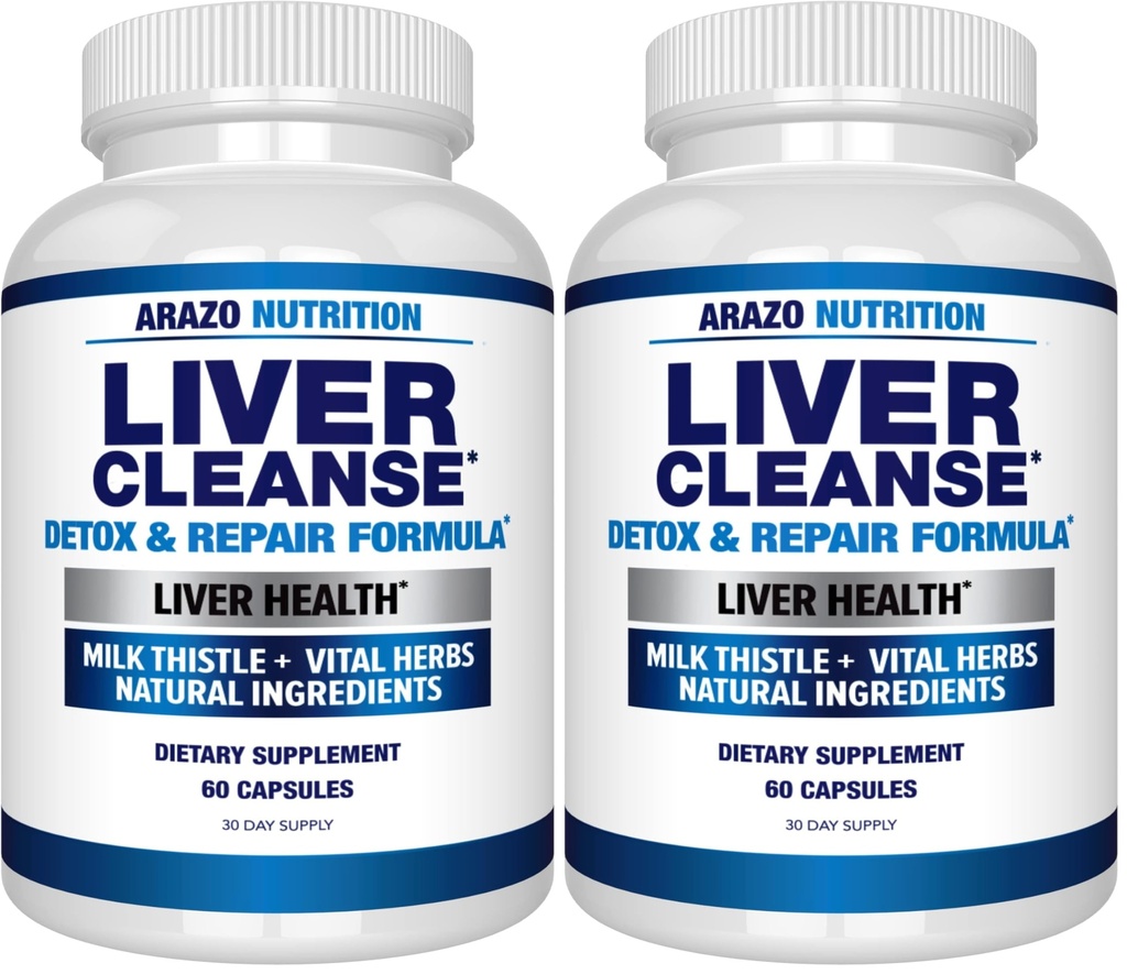 Arazo Nutrition Liver Cleanse Detox & Repair Formula – Milk Thistle Herbal Support Supplement: Silymarin, Beet, Artichoke, Dandelion, Chicory Root (Pack mit 2)