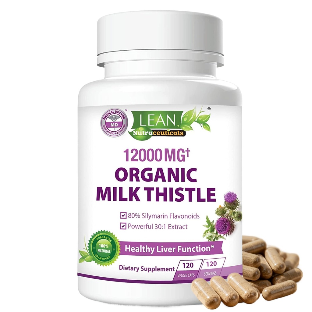 Milk Thistle Liver Cleanse Detox & Repair Support Organic Supplement, 12000 Mg 120 Day 30X Seed Extract mit Silymarin, MD Super Ultra Herbal Kidney Lung Renew Aid Health Formel Pillen, 120 Kapseln
