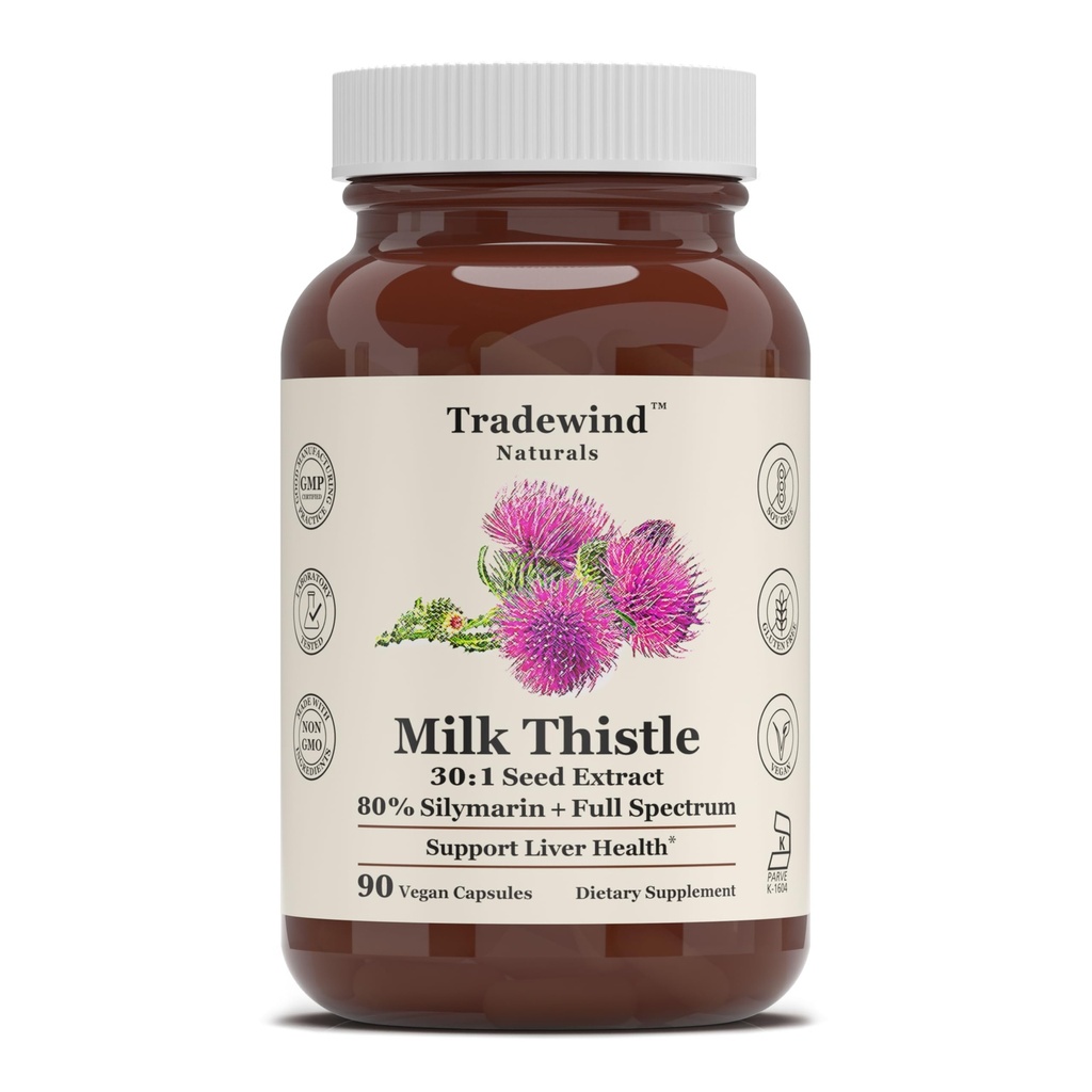 Milk Thistle Supplement – Standardisiert auf 80% Silymarin – Rein, Vegan, Non-GMO, Kosher – 90 Vegan Kapseln