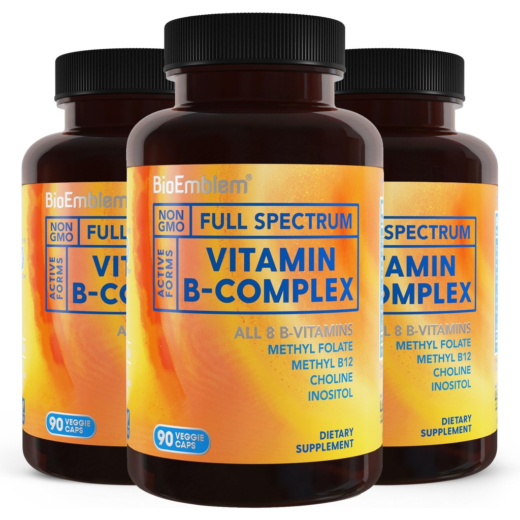 BioEmblem B Complex Vitamins | Complete B-Vitamin Formula with Active Methylated Forms | Supports Energy, Mental Clarity & Immune Health | Non-GMO, Vegan, Soy-Free, Gluten-Free |270 Capsules