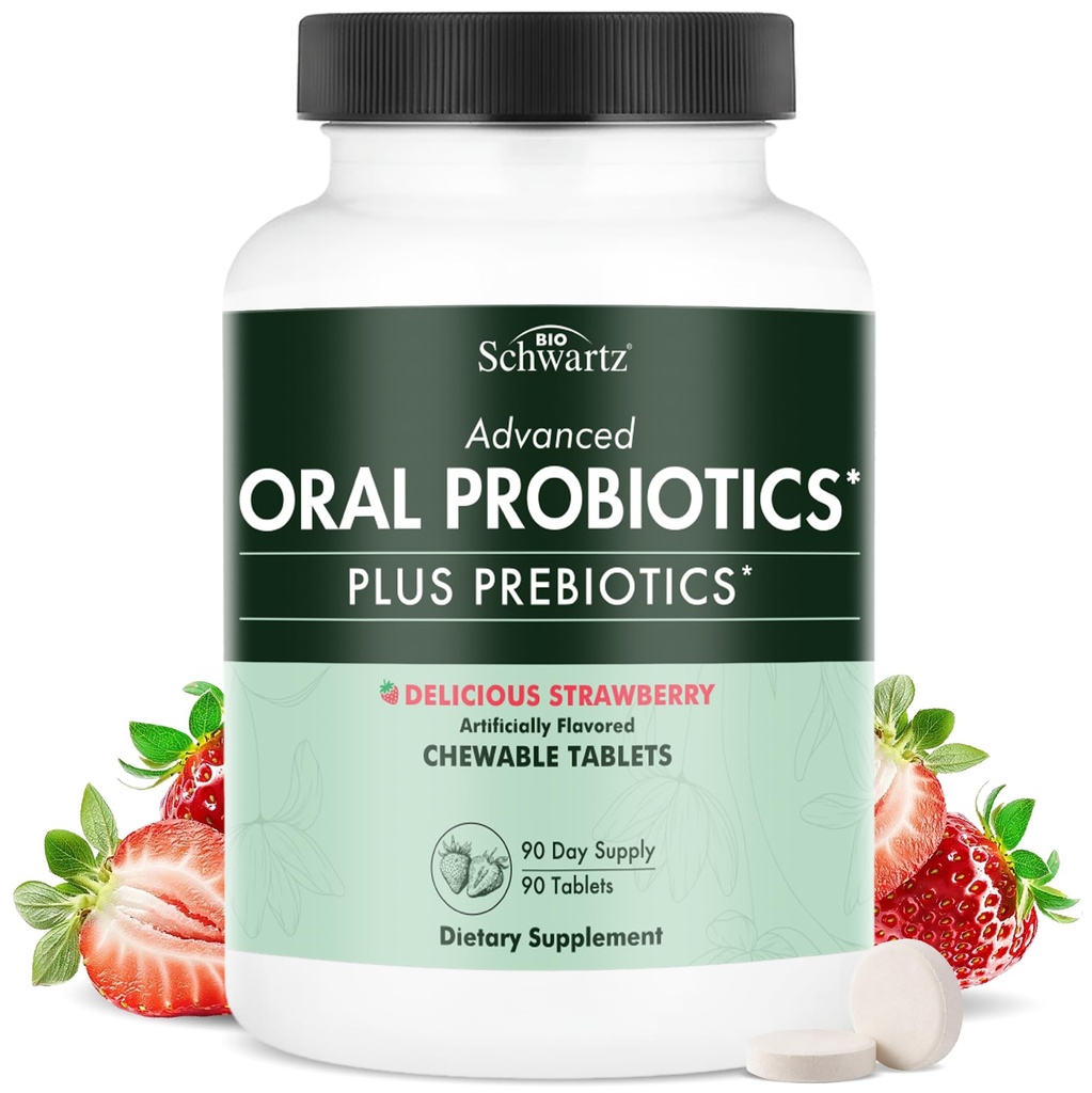 Oral Probiotics Supplement mit Präbiotika - Unterstützt gesunde Zahnfleisch Mund und frische Odorless Breath für Erwachsene - Strawberry Flavored Chewable Dental Probiotic (90 Tabletten, 90 Tage Versorgung)