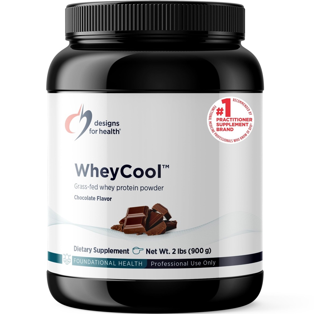 Designs für die Gesundheit WheyCool - Gras Fed Whey Protein Powder Supplement mit 20g Protein, kann Athleten, Muskeln + Energie unterstützen - Nicht-GVO + Glutenfrei, Schokolade (30 Portionen / 900g)