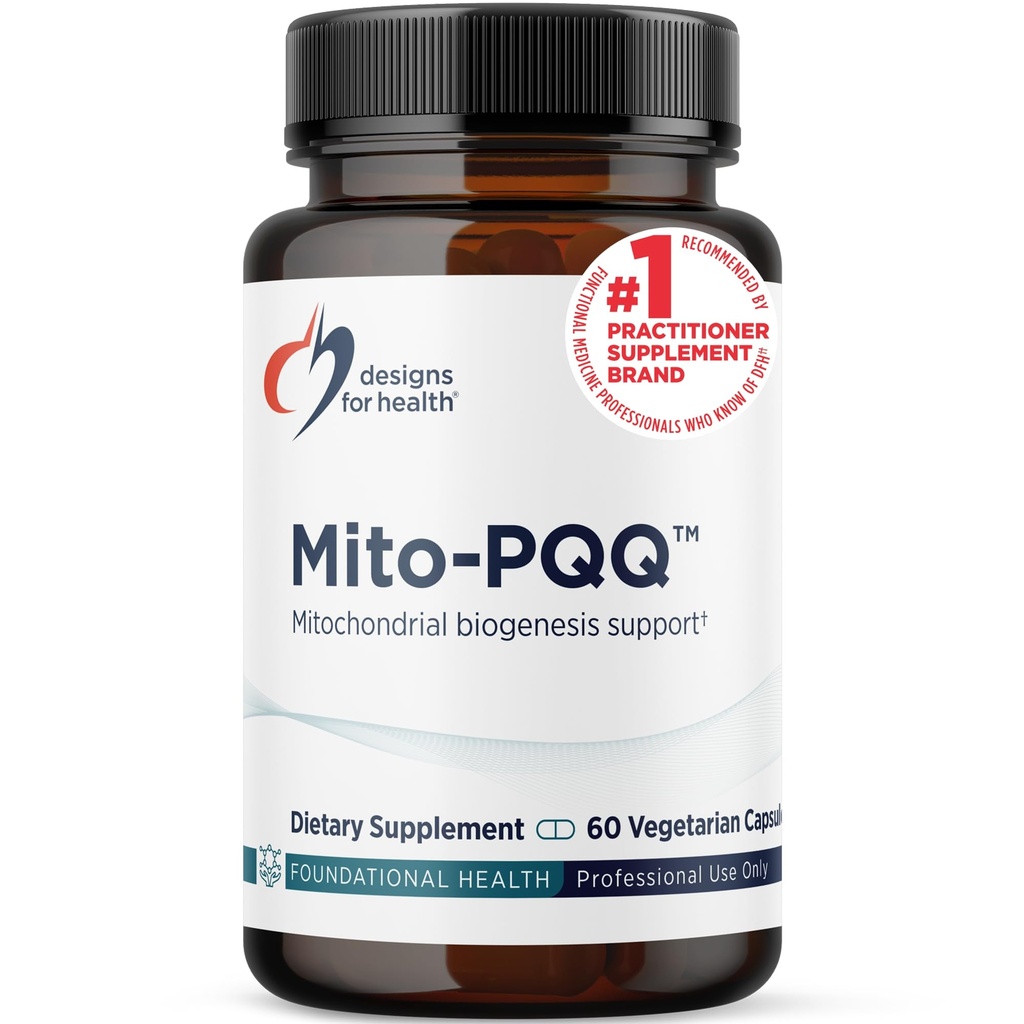 Designs für Gesundheit Mitochondrien Energieformel mit Bio-PQQ - Mito-PQQ Rhodiola + 20 mg PQQ (Pyrrolochinolin Quinon) Ergänzung - Unterstützt Mitochondriale Biogenese + Gesundes Altern (60 Kapseln)