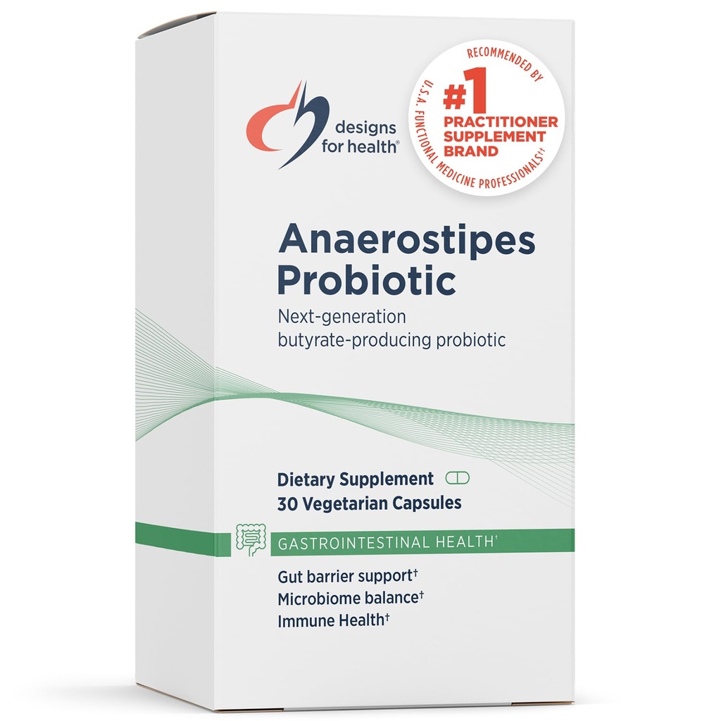 Designs für Gesundheit Anaerostipes Probiotika - 1 Milliarde AFU von Butyrat-produzierenden Probiotika für Darmgesundheit, Mikrobiom-Balance und Immununterstützung - Live-Probiotika, glutenfrei (30 Kapseln)