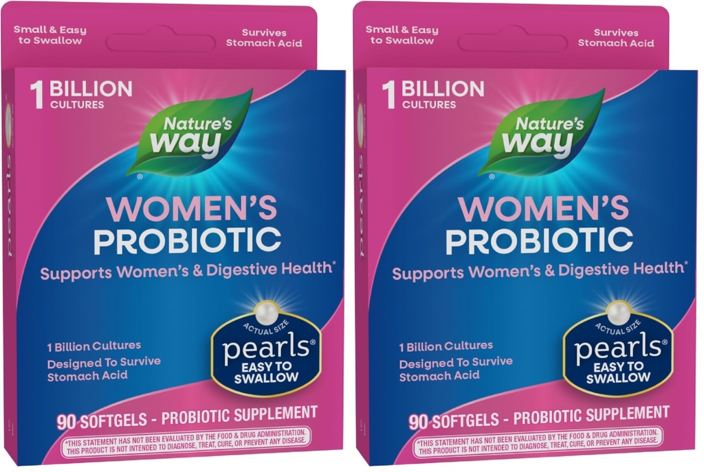 Probiotische Perlen von Frauen, unterstützt die Gesundheit von Frauen und Verdauungstrakt*, schützt vor gelegentlicher Verstopfung und Blähung*, 1 Milliarde lebende Kulturen, 90 Softgels, (Paket von 2)