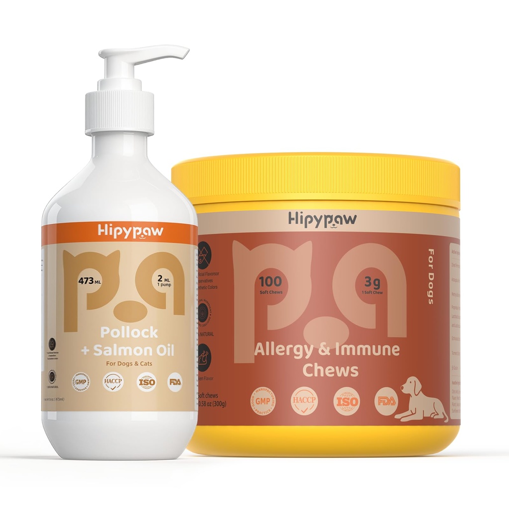 Hundehaut & Allergie Unterstützung Bundle: Fischöl Omega 3 + Allergie Relief Kaut für juckende Haut, Immune & Verdauungsgesundheit