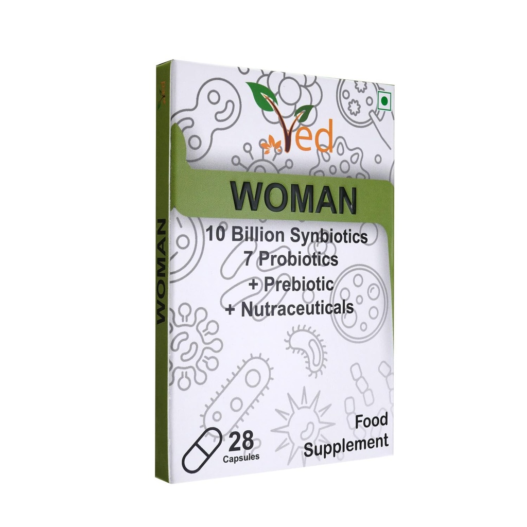 Ved Woman Probiotika und Präbiotika - 10 Milliarden CFU - 20 lebende Bakterienkulturen - 28 probiotische Kapseln für Frau - Lactobacillus crispatus, Siliziumdioxid.