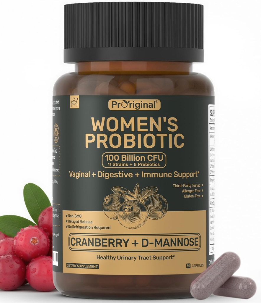 Probiotika für Frauen - 100 Milliarden CFU, 11 Stämme mit organischen Präbiotika, Cranberry-Extrakt, D-Mannose - Probiotika für Frauen für Verdauungs-, Vaginal-, Urin-Gesundheit & pH-Balance - Nicht-GVO, 60 Kapseln
