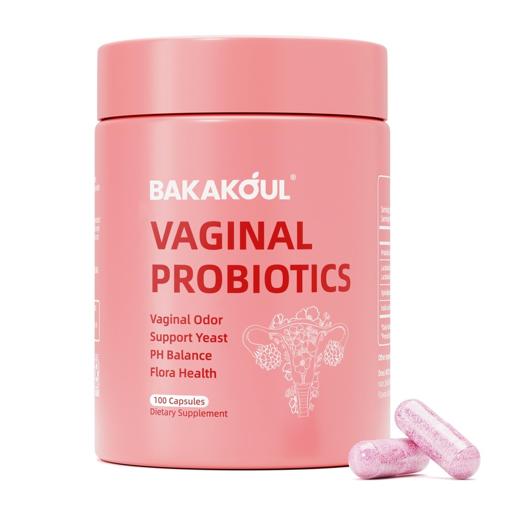 BAKAKOUL Vaginal Probiotika mit Präbiotika & Lactobacillus Probiotische Mischung pH-Balance für Frauen, Vaginal Health Supplement, Reduzieren Vaginal Geruch & Vaginal Flora, 100 Count (Paket von 1)